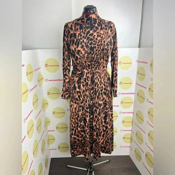 INC Womens Knit Animal Print Belted Midi Dress Long Sleeves - Picture 4 of 5